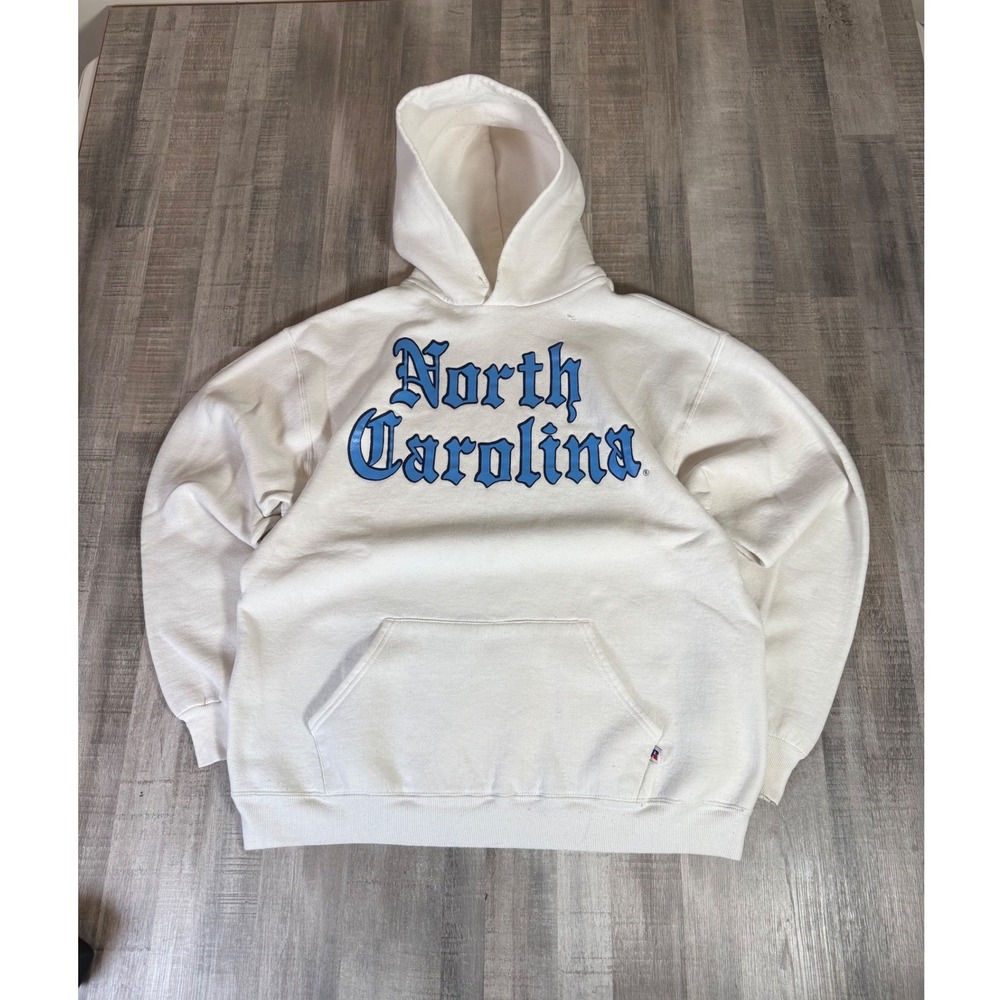 Vintage Russell Athletic North Carolina Hoodie White 80s USA Old English Mens XL